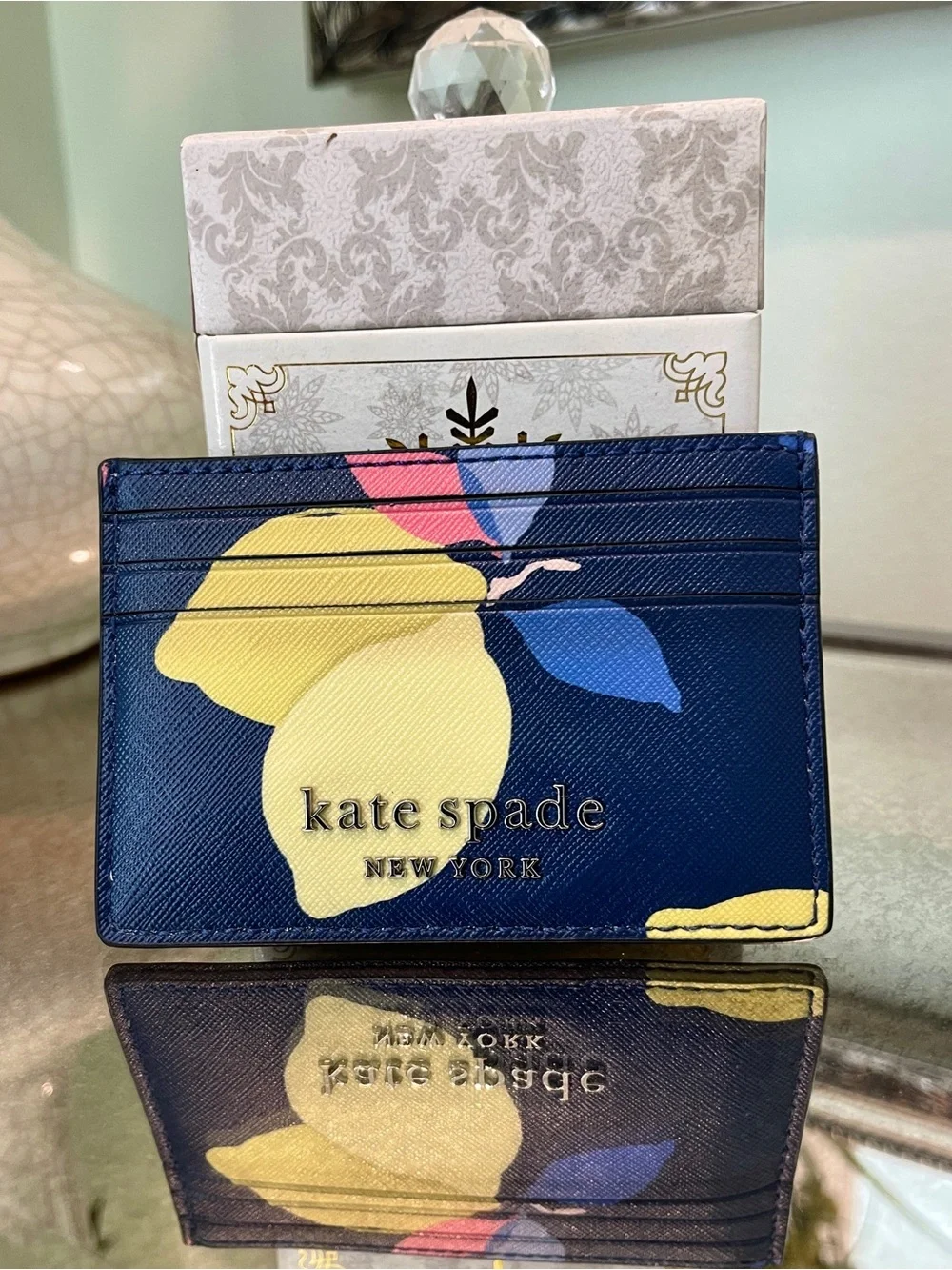 kate spade New Lemon Zest Cardholder Navy/Vibrant Lemons/Double Sided/Top Pouch